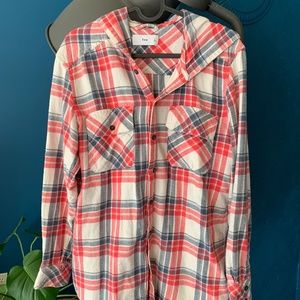 TNA plaid button shirt with hood